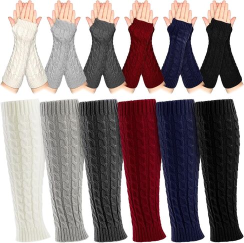 Therwen 12 Pairs Leg Warmers Arm Warmers Knit Fingerless Gloves for Women Wrist Warmers for Y2k 80s Winter Party Costume in Saudi Arabia