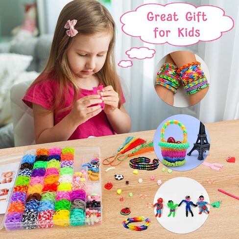 UUEMB 6000+ Rubber Band Bracelet Kit, Colorful Loom Bracelet Making Kit with Storage Box, DIY Art Craft Kit with Charms Beads for Beginners Kids Girls Boys Birthday Parties Christmas Gift in Saudi Arabia
