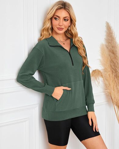 MISFAY Womens Half Zip Oversized Sweatshirts 2024 Casual Long Sleeve Hoodies Quarter Zip Up Pullover Fall Outfits with Pocket in Kuwait