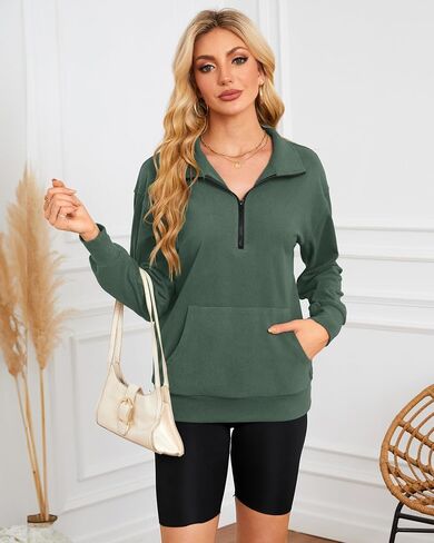 MISFAY Womens Half Zip Oversized Sweatshirts 2024 Casual Long Sleeve Hoodies Quarter Zip Up Pullover Fall Outfits with Pocket in Kuwait