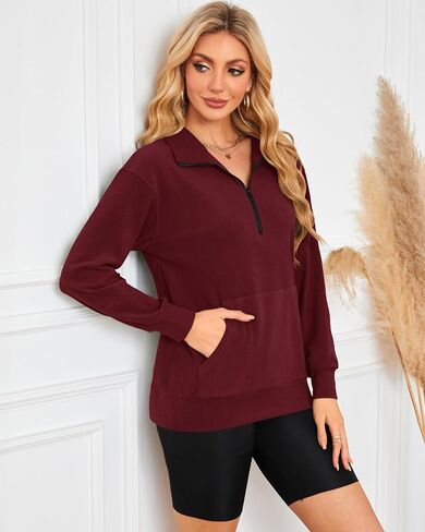 MISFAY Womens Half Zip Oversized Sweatshirts 2024 Casual Long Sleeve Hoodies Quarter Zip Up Pullover Fall Outfits with Pocket in Kuwait
