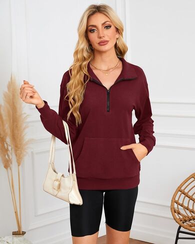 MISFAY Womens Half Zip Oversized Sweatshirts 2024 Casual Long Sleeve Hoodies Quarter Zip Up Pullover Fall Outfits with Pocket in Kuwait