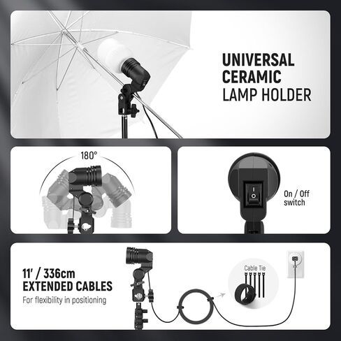 NEEWER 600W Photography Lighting Kit, Incandescent Equivalent Studio Kit with (2)White Umbrella, (2)Black Umbrella, (3)24W LED Bulb, (3)Light Stand, (2)Bag, (5)Cable Tie, (3)E26 Socket Base, NK500 in Saudi Arabia