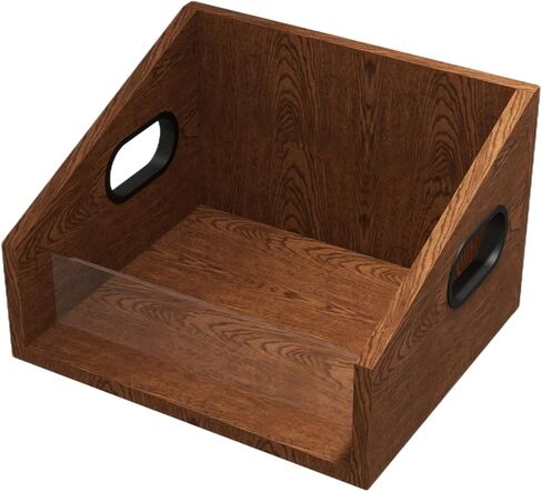 Vinyl Record Storage Holder, Trapezoidal LP Vinyl Record Crate with Handle, Wood & Metal Album Storage Desktop Organizer Box for Books Files, Rustic Brown in Saudi Arabia