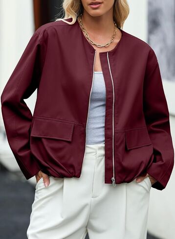 EVALESS Casual Jackets for Women Zip Up Cropped Bomber Jackets Windbreaker Fall Outfits for Women Dressy Causal in Saudi Arabia