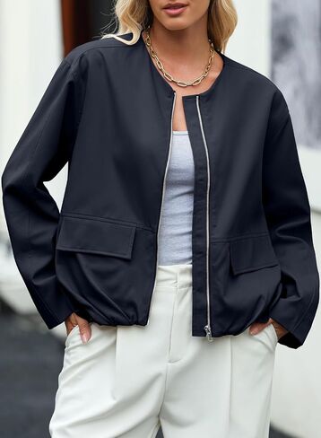 EVALESS Casual Jackets for Women Zip Up Cropped Bomber Jackets Windbreaker Fall Outfits for Women Dressy Causal in Saudi Arabia