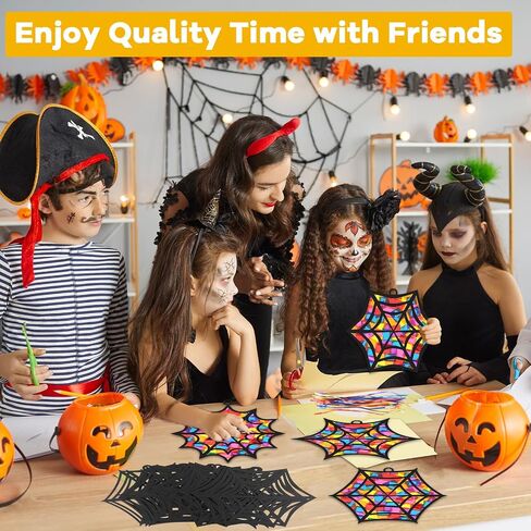 مجموعة Lonfliness 30 قطعة من مجموعة صائد الشمس للهالوين، فن نافذة الهالوين DIY حرفية لصائد الشمس للأطفال على شكل شبكة العنكبوت، صائد الشمس، حرفة الزجاج الملون، تأثير الزجاج الملون، مناديل ورقية لحفلات الهالوين، ديكور الفصول الدراسية للأطفال in Kuwait