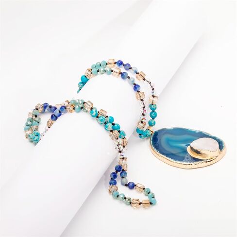 Boho Long Natural Stone Beads Pendant Necklace Crystal Hand Knotted Jewelry for Women in Saudi Arabia