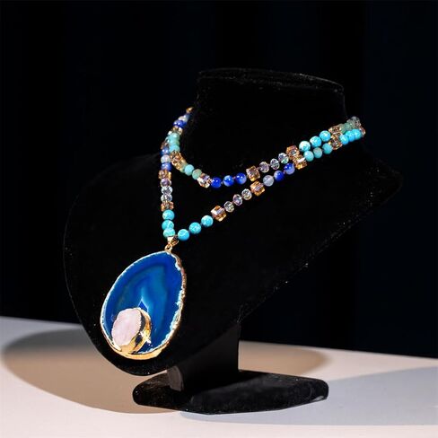 Boho Long Natural Stone Beads Pendant Necklace Crystal Hand Knotted Jewelry for Women in Saudi Arabia