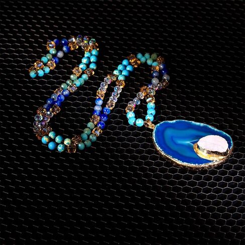 Boho Long Natural Stone Beads Pendant Necklace Crystal Hand Knotted Jewelry for Women in Saudi Arabia