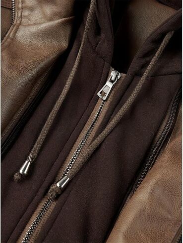 INVACHI Men's Casual Faux Leather Jacket Motorcycle Bomber Stand Collar Jacket with Removable Hood in Kuwait