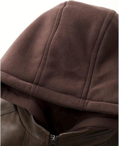 INVACHI Men's Casual Faux Leather Jacket Motorcycle Bomber Stand Collar Jacket with Removable Hood in Kuwait