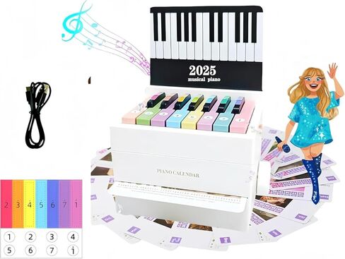 Playable Piano Desk Calendar 2025,Piano Calendar,White Mini Piano Calendar,With 52 Music Scores in 27 Cards,Great Gift for Family and Friends (White 2025) in Kuwait