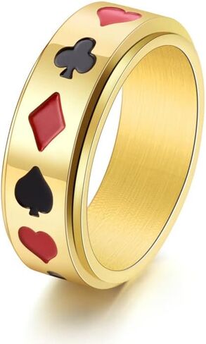 DouuYuhet Dice Poker Spinner Ring for Men Boys Woman - Titanium Steel Playing Cards Rotable Fidget Rings Relieve Stress Stainless Steel Rings Gold Silver Black 8mm Wide in Saudi Arabia