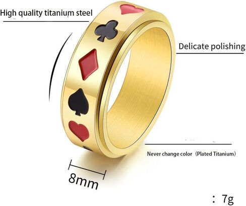 DouuYuhet Dice Poker Spinner Ring for Men Boys Woman - Titanium Steel Playing Cards Rotable Fidget Rings Relieve Stress Stainless Steel Rings Gold Silver Black 8mm Wide in Saudi Arabia
