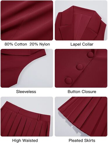 Cicy Bell Womens Summer 2 Piece Outfits V Neck Blazer Vest Matching Sets and Mini Pleated Skirts in Saudi Arabia