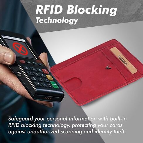Genuine Leather RFID-Blocking Card Holder: Sleek Design for Style, Functionality & Ultimate Security (Red) in Kuwait