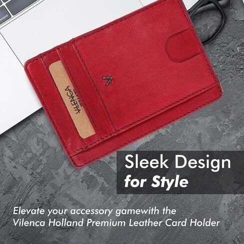Genuine Leather RFID-Blocking Card Holder: Sleek Design for Style, Functionality & Ultimate Security (Red) in Kuwait