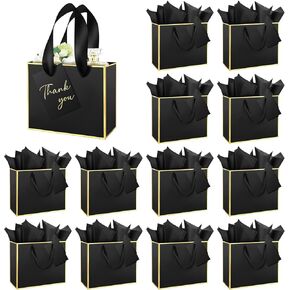 JACYUIG 24 Pack Pink Gift Bags with Handles & Tissue Paper for Gift Bags, 11.8 x 10 x 4–Ideal for Thank You Gifts, Weddings, Bridesmaids, Fall Parties, Halloween, Diwali, Birthdays (Pink, Gold)