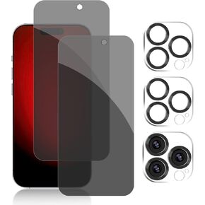 Pehael [2+2 Pack] iPhone 14 Plus Privacy Screen Protector with Camera Lens Protector Full Coverage Anti-Spy Tempered Glass Film 9H Hardness Upgrade Edge Protection Easy Installation Bubble Free Specially Designed for iPhone 14 Plus [6.7 inch]