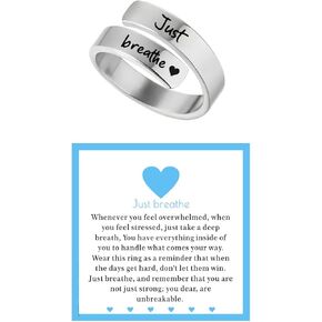 Heart Just Breathe Rings for Women，Stainless Steel Adjustable Ring，Heart Hope Engraved Encourage Ring Jewelry