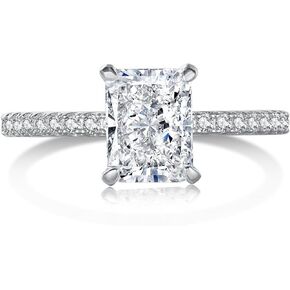 LOVECOM 3CT 925 Sterling Silver Engagement Rings for Women Radiant Cut Solitaire Cubic Zirconia Wedding Band CZ Promise Rings for Her Simulated Diamond Ring Jewelry Birthday Gifts for Mom