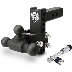 Adjustable Trailer Hitch Ball Mount, fits 2" Truck Tow Hitch Receiver, 5'' Drop Hitch,Tri-Ball (1-7/8" x 2" x 2-5/16"), Max 12,500 lbs, for Trailers, ATVs, TV, UTV, RV