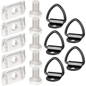 5 Set Truck Bed Rail Bolts Nuts Cargo D-Rings Tie Down Mount Kit with Steel Fixed Hook Fits for Nissan Frontier Titan W/Utili Track Bed Rail System
