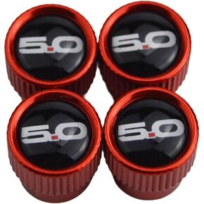(Set of 4) 5.0 Metal Auto Tire Valve Stem Cap Cover with Resin 5.0 Emblem Trim for Ford Mustang GT & F150 for Cars Trucks Motorcycles SUVs RVs and Bikes