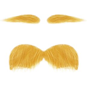 Yellow Mustache and Eyebrows Self Adhesive Fake Beard Yellow Eyebrow for Halloween Costume Novelty Cosplay Party Favor