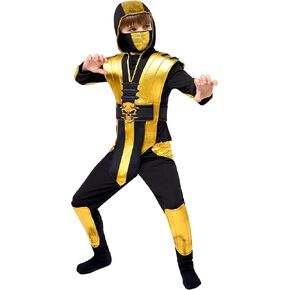 Spooktacular Creations Boys Halloween Costumes, Ninja Costume for Kids, Golden Ninja Outfit for Toddler Cosplay Parties