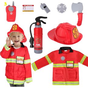 Firefighter Costume for Kids 3 4 5 Years, Toddler Fireman Toy with Dress Up Outfit & Fire Extinguisher, Halloween Pretend Play Gift for Toddler Boys Girls