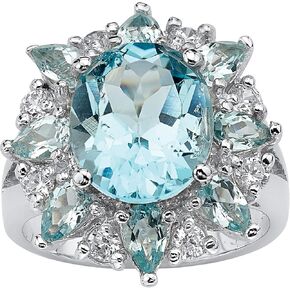 PalmBeach Sterling Silver Oval Shaped Genuine Blue Topaz Ring Sizes 5-10