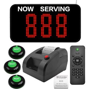 Take a Number System Queue Calling System with 1 Now Serving Electronic Number Display 3 Next Call Button 1 Ticket Number Dispenser 57mm Receipt Ticket Roll 1 Remote Control for Haunted House