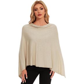 PULI Women Soft Knit Poncho Lightweight Travel Shawl Cape Versatile Ponchos Sweater
