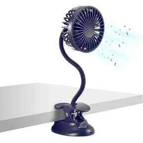 Clip on Fan Usb Mini Fan Battery Operated Desk Fan with Emergency Power Bank, Baby Stroller Fan Rechargeable Personal Fan Flexible Neck 3 Speeds Great for Beach Car Camping Dorm Bed Office-Black