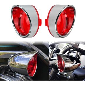 Motorcycle Bullet Red Turn Signals Lens Cover with Chrome Visors Bezels Fit for Harley Dyna Sportster Softail Touring Street Glide Road King 2pc