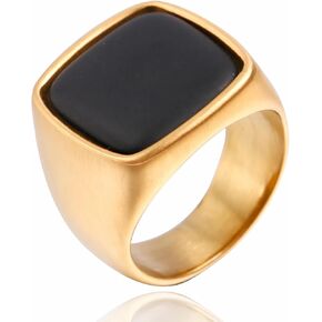 Mens Black Onyx Ring Stainless Steel Square Signet Thumb Ring Band Punk Jewelry Size 7-12 in Kuwait