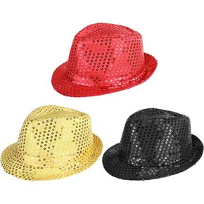 3 Pieces Sequin Fedora Hat Unisex Western Dance Jazz Hat Shining Disco Cap