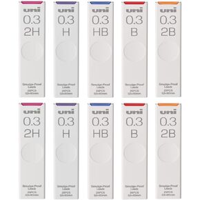 Refills Smudge-Proof Leads, 0.3mm Extra Fine, 2 Sets of 5 Grades (2H, H, HB, B, 2B), 25 Pieces Per Dispenser (250 Pieces Total), 10-Pack
