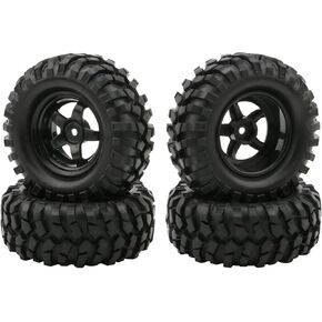 JIUWU Buggy Rubber Tires + 5 Spoke Wheel Rim for RC HSP 1:10 Off-Road Pack of 4