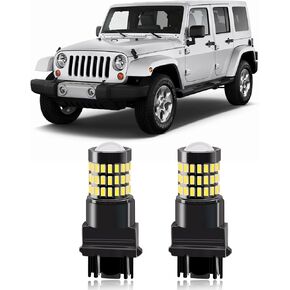 Xenon White 3157 4157 3057 3156 LED Bulbs with Projector Back Up Reverse Lights Compatible with 2007 2008 2009 2010 2011 2012 2013 2014 2015 2016 2017 2018 Jeep Wrangler, Pack of 2