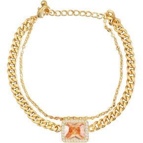 Cuba Link Bracelets for Women,Adjustable Layered Link Bracelet with Crystal Stone,Fashion Jewelry,14K Gold Plated,Gifts for Her,Mother Daughter Wife Girlfriend