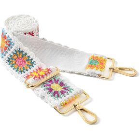 Purse Straps Replacement Crossbody, Crochet Flower Adjustable 2" Wide Bag Strap for Crossbody Tote Shoulder Bags (White 02)