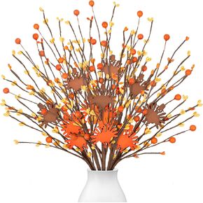 ديكورات عيد الشكر ديكور الطاولة سيقان التوت الاصطناعي، 6 عبوات عيد الشكر على شكل تركيا من اختيارات التوت البرتقالي لحشو المزهرية، لوازم هدايا الحفلات المركزية في المنزل وعيد الشكر in Kuwait