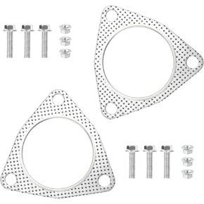 2PCS Exhaust Flange Gasket with 6PCS Exhaust Bolts and 6PCS Nut Kit,Graphite Composite Exhaust Gasket for Exhaust Flange Repair,Universal Car Accessories for Car SUV Truck (2 inch)