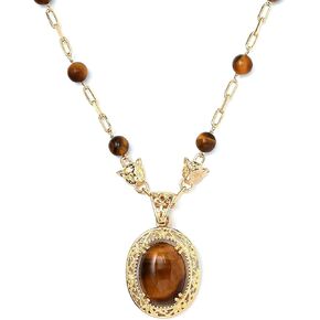 Shop LC 18K Yellow Gold ION Plated Tigers Eye Necklace for Women Size 18" Ct. 31.25 for Women