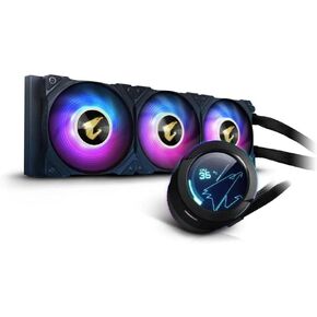 Gigabyte AORUS WATERFORCE X 360 AIO Liquid CPU Cooler, Rotatable Circular LCD Display with Micro SD Support, 360mm Radiator with 3X 120mm Low Noise ARGB Fans, Compatible with Intel LGA1700, 12 Volts
