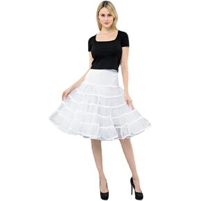 Women's 50s Vintage Tulle Ruffled Petticoat 26" Crinoline Rockabilly Tutu Skirt Slip S-2XL