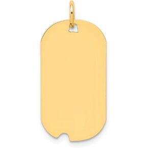 Avariah Solid 14k Yellow Gold Plain .027 Gauge Engravable Dog Tag w/Notch Disc Charm - 28mm